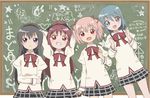  ai_ai_gasa akemi_homura arrow blue_eyes chalk chalkboard charlotte_(madoka_magica) derivative_work hair_ornament hairband hairclip heart juliet_sleeves kaname_madoka long_hair long_sleeves mahou_shoujo_madoka_magica miki_sayaka multiple_girls namesake parody pink_hair ponytail puffy_sleeves purple_eyes red_eyes red_hair ribbon sakura_kyouko school_uniform short_hair skirt smile soba_(6812) star style_parody tomoe_mami twintails yuru_yuri 