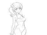  animated animated_gif bouncing_breasts breasts cleavage copyright_request double_v greyscale grin halterneck lineart long_hair lowres medium_breasts monochrome naso4 one-piece_swimsuit scrunchie side_ponytail smile solo swimsuit taut_clothes taut_swimsuit v 