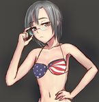  1girl american_flag_bikini bazooka_oiran bikini breasts flag_print glasses grey_hair red_eyes rico rico_(shingeki_no_kyojin) rico_brzenska shingeki_no_kyojin short_hair solo swimsuit 