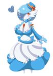  1girl alternate_color apron big_breasts blue_hair blush breasts cleavage clothed clothing dress female gardevoir hat heart jcdr large_breasts looking_at_viewer lucy_(jcdr) nintendo no_humans orange_eyes pok&#233;mon pokemon shiny_pok&#233;mon shiny_pokemon skirt smile solo video_games 