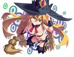  blonde_hair breasts broom fangs green_eyes grin hat hayashi_custom long_hair majo_to_hyakkihei medium_breasts metallica_(majo_to_hyakkihei) smile solo witch witch_hat 