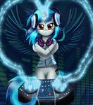  anthro anthrofied clothed clothing cutie_mark equine eyewear female friendship_is_magic fur glasses hair headphones hi_res hooves horn horse looking_at_viewer magic magic_user mammal my_little_pony pony pridark red_eyes solo two_tone_hair unicorn vinyl_scratch_(mlp) white_fur winged_unicorn wings 