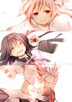  akemi_homura bad_id bad_pixiv_id black_hair blood blood_on_face bow closed_eyes crack dress dying forehead-to-forehead gloves glowing hair_bow hair_ribbon happy_tears highres kaname_madoka lying magical_girl mahou_shoujo_madoka_magica multiple_girls on_back open_mouth pink_eyes pink_hair revision ribbon smile soul_gem spoilers tears two_side_up ultimate_madoka white_dress white_gloves yuragiyura yuri 