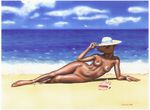  beach breasts female hat looking_at_viewer nipples nude pinnaped pinup pose sea_lion seaside solo speet wide_hips 
