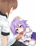  1girl artist_request blush choujigen_game_neptune compile_heart fellatio hand_on_another's_head hand_on_head handjob hetero highres idea_factory neptune_(choujigen_game_neptune) neptune_(series) oral penis purple_eyes purple_hair uncensored 