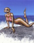  beach female pinnaped pinup pose sea_lion seaside solo speet string_bikini swimsuit 