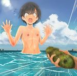  1girl androgynous flat_chest nipples reverse_trap sea_cucumber speedo swim_briefs swimsuit water 