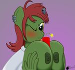  big_breasts blush breasts dynamite ear_piercing equine female friendship_is_magic fur green_fur hair horse licking mammal my_little_pony nipples one_eye_closed original_character piercing pony ponyboom red_hair skull smile solo tongue wink yellow_eyes 