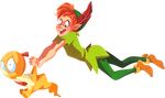  crossover disney feathers flying gen_5_pokemon hat kuitsuku open_mouth peter_pan peter_pan_(disney) pokemon pokemon_(creature) red_hair scraggy transparent_background wedgie 