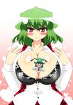  2girls akasode_(tyaramu) breasts chyaramu cleavage female giantess green_eyes green_hair huge_breasts kazami_yuuka large_breasts minigirl multiple_girls touhou wriggle_nightbug 