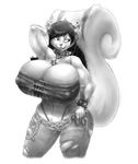  absurd_res anthro arm_behind_head armpits bare_shoulders belt biceps big_breasts black_hair breasts carmessi chain choker cleavage clothed clothing collar curled_tail ear_piercing female fluffy_tail front greyscale hair hand_behind_head hand_on_hip headphones hi_res huge_breasts hyper hyper_breasts jeans long_hair looking_away mammal midriff monochrome navel navel_piercing necklace nipple_bulge panties pants panty_peek pendant pentagram piercing plain_background pose rodent shirt_logo simple_background skimpy solo spiked_bracelet spiked_collar squirrel standing thick_thighs thong tight_clothing tongue tongue_out tongue_piercing tongue_ring torn_clothing torn_pants underwear voluptuous white_background wide_hips 