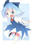  akisha bad_id bad_pixiv_id blue_eyes blue_hair blush bow cirno dress hair_bow ice ice_wings open_mouth short_hair solo touhou wings 
