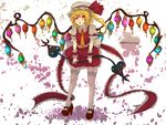  blonde_hair blush fingernails flandre_scarlet frilled_skirt frills garter_straps hat high_heels lace lace-trimmed_thighhighs laevatein long_hair looking_at_viewer mary_janes panzer pointy_ears red_eyes shoes side_ponytail skirt solo thighhighs touhou wings wrist_cuffs 