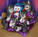  ball_gag black_hair blue_hair blush cutie_mark duo equine female feral friendship_is_magic fur gag gagged grey_fur group hair horn horse licking licking_lips mammal my_little_pony necktie octavia_(mlp) pony purple_eyes red_eyes socks sofa square_crossover tongue two_tone_hair unicorn vinyl_scratch_(mlp) white_fur ziemniax 