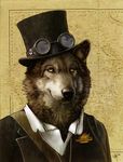  anthro australia australian beige_background black_fur black_nose canine clothed clothing coat eyewear fur goggles grey_fur hat looking_at_viewer mammal map novawuff signature solo steampunk suit toff top_hat whiskers wolf 