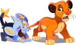  crossover cub fangs gen_4_pokemon kuitsuku lion looking_back no_humans one_eye_closed open_mouth pokemon pokemon_(creature) shadow shinx simba standing tail tail_biting tail_pull the_lion_king transparent_background yellow_eyes 