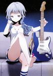  1girl atelier_tiv barefoot between_toes error feet guitar highres instrument plectrum silver_hair soles solo strat_(guitar) stratocaster tiv toes wrong_feet 