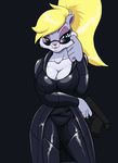  berri big_breasts black_clothing black_dress blonde_hair blue_eyes breasts chipmunk conker&#039;s_bad_fur_day conker's_bad_fur_day droll3 eyewear female fur glasses grey_fur gun hair mammal matrix_(franchise) ranged_weapon rodent weapon 