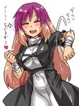  bandages blush breasts brown_hair closed_eyes gradient_hair happy hijiri_byakuren large_breasts long_hair mimuni362 motion_lines multicolored_hair open_mouth purple_hair simple_background smile solo sparkle touhou translated white_background 