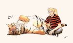  calvin_and_hobbes duo feline hobbes human male mammal nami86 plain_background sleeping stripes tiger 