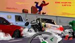  car crash facial_hair gloves hat looking_back luigi mario mario_(series) mario_kart motor_vehicle mustache overalls pov steering_wheel sunset super_mario_bros. vehicle yoshi 