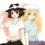  bad_id bad_pixiv_id blonde_hair brown_eyes brown_hair hat honotai looking_at_viewer maribel_hearn multiple_girls neo-traditionalism_of_japan open_mouth short_hair smile touhou usami_renko yellow_eyes 