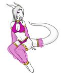  anklet anthro armlet barefoot bracelet breasts butt cleavage clothed clothing collar dragon fariday female hair horn jewelry looking_at_viewer non-mammal_breasts pinup pose purple_eyes scalie sha&#039;ra_(fariday) sha'ra_(fariday) sitting skimpy solo translucent violet_nails white_hair 