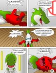  claws comic crocodile dialog digimon dragon eyes_closed gag guilmon hector21314 hi_res karate reptile scalie spanish_text text toe_claws 