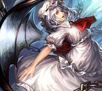  ascot bad_id bad_pixiv_id bat_wings brooch chain dress hat hat_ribbon jewelry looking_at_viewer maroon10 pink_dress puffy_sleeves red_eyes remilia_scarlet ribbon short_sleeves silver_hair solo touhou wings 