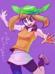  bandana blue_eyes brown_hair haruka_(pokemon) open_mouth pokemon pokemon_(game) pokemon_emerald pokemon_rse purple_background tegaki yuza 