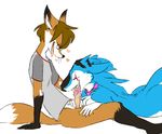  anthro breast_squish breasts canine clothing collar duo eyewear fellatio female fox foxydude glasses male mammal markings oral oral_sex paperclip_(artist) penis sergal sex socks_(marking) straight teeth tongue valkyrie_the_corrupt_sergal 