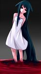  arms_behind_back black_hair dress green_eyes highres long_hair looking_at_viewer motty88 saya saya_no_uta smile solo standing very_long_hair wading white_dress 