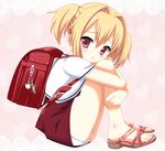  arm_up backpack bad_id bad_pixiv_id bag blonde_hair blush borubomu feet leg_hug legs long_hair manatsu_no_yo_no_inmu original randoseru red_eyes sandals sitting slow_loris solo 