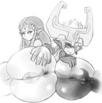  2girls anus artist_request ass ass-to-ass elf helmet imp invitation legs_together looking_at_viewer lying mato_spectoru midna monochrome multiple_girls nintendo nude on_side pixiv_manga_sample pointy_ears princess_zelda pussy smile spread spread_ass take_your_pick the_legend_of_zelda the_legend_of_zelda:_twilight_princess tiara twilight_princess uncensored white_background 