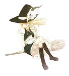  blonde_hair boots braid broom full_body hat honotai kirisame_marisa long_hair smile solo tongue touhou white_background witch_hat yellow_eyes 