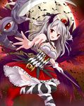  bare_shoulders bat cross-laced_footwear crown drill_hair eyes full_moon gloves highres idolmaster idolmaster_cinderella_girls kanzaki_ranko long_hair minami_machi moon night open_mouth orange_eyes scythe sky solo twintails weapon wings 