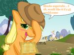  applejack_(mlp) bench blonde_hair blush cowboy_hat dialog english_text equine female feral friendship_is_magic grass green_eyes hair hat horse house kakashischika looking_at_viewer mammal my_little_pony outside pony ponyville text ticket tree windmill 