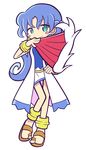  anklet bare_legs blue_hair blush_stickers bracelet fan full_body green_eyes jewelry long_hair madou_monogatari mzkn002 official_style puyopuyo puyopuyo_fever rulue_(puyopuyo) sandals skirt smile solo transparent_background 