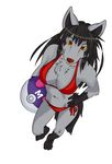  ball bikini black_hair breasts canine chest_tuft clothed clothing f4814n female fur hair hyena looking_at_viewer mammal mightyena navel nintendo pok&#233;mon pok&#233;morph pok&eacute;mon pose skimpy solo standing swimsuit tight_clothing tuft video_games yellow_sclera 