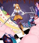  blonde_hair charlotte_(madoka_magica) drill_hair gun hat highres jewelry magical_girl magical_musket mahou_shoujo_madoka_magica ring ryuuzouji_usagi thighhighs tomoe_mami twin_drills twintails weapon yellow_eyes 