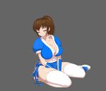  1girl animated animated_gif breasts brown_hair cleavage collarbone dead_or_alive huge_breasts kasumi kasumi_(doa) large_breasts ponytail shiny shiny_skin short_hair sitting sleeping solo tecmo white_legwear 