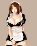  1girl breasts brown_eyes brown_hair huge_breasts maid plump tirasarezusi 