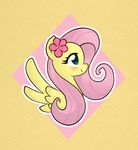  absurd_res bio-999 blue_eyes blush equine female feral flower fluttershy_(mlp) friendship_is_magic fur hair headshot_portrait hi_res horse mammal my_little_pony pegasus pink_hair plain_background pony portrait smile solo texture_background wings yellow_background yellow_fur 