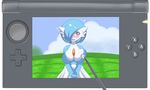  alternate_color bangs blue_skin blush bob_cut breast_grab breasts cloud colored_eyelashes day embarrassed fake_screenshot flying_sweatdrops gardevoir gem gen_3_pokemon grabbing grass hair_over_one_eye handheld_game_console hands_clasped hands_together jcdr large_breasts looking_at_viewer nintendo_3ds no_humans open_mouth orange_eyes outdoors own_hands_together pokemon pokemon-amie pokemon_(creature) shiny_pokemon short_hair sky smile solo stylus surprised sweat swept_bangs truth upper_body v_arms video_game white_skin 