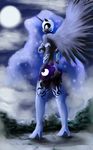  anthro anthrofied armor black_fur cutie_mark equine female friendship_is_magic fur hands_on_hips helmet horn horse looking_at_viewer looking_back mammal moon my_little_pony night nightmare_moon_(mlp) outside pony smile solo winged_unicorn wings zoomerboomerz 
