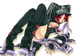  boots breasts breasts_outside fingerless_gloves gloves guilty_gear guilty_gear_2 hat high_collar jester_cap kisou_nowora lying nail_polish no_nipples panties pantyshot pantyshot_(lying) red_eyes red_hair short_hair small_breasts solo thighhighs underwear valentine_(guilty_gear) 