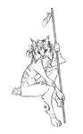  feline female lynx mammal monochrome plain_background polearm redbeanviolin sitting sketch solo staff 