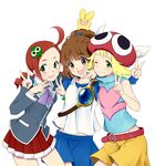  :d ;) ahoge amitie_(puyopuyo) andou_ringo arle_nadja arm_around_neck bangs belly_peek belt blazer blonde_hair blue_skirt blunt_bangs blush bracelet breasts brown_eyes brown_hair carbuncle_(puyopuyo) character_hair_ornament collared_shirt cowboy_shot creature double_v drill_hair flipped_hair forehead_jewel from_side futou_ryouko gem green_eyes groin hair_ornament hairpin happy hat high_ponytail hug jacket jewelry light_smile long_hair long_sleeves looking_at_viewer madou_monogatari miniskirt multiple_girls necktie one_eye_closed open_mouth pleated_skirt pocket ponytail puyopuyo puyopuyo_7 puyopuyo_fever red_hair red_skirt school_uniform scrunchie shirt short_hair shorts simple_background skirt sleeveless sleeveless_turtleneck small_breasts smile strap tank_top turtleneck twin_drills v white_background winged_hat wristband 
