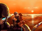  1girl amy_(suisei_no_gargantia) animal bad_id bad_pixiv_id chamber_(suisei_no_gargantia) cloud glowing glowing_eyes grace_(suisei_no_gargantia) horizon ledo_(suisei_no_gargantia) ocean red_hair short_hair shuka-miya squirrel suisei_no_gargantia sun sunset white_hair 