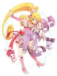  :3 :d ^_^ aida_mana arm_around_shoulder bad_id bad_pixiv_id bike_shorts blush boots bow choker clenched_hands closed_eyes cure_heart cure_sword davi_(dokidoki!_precure) detached_sleeves dokidoki!_precure hair_ornament half_updo heart heart_hair_ornament highres hug kenzaki_makoto knee_boots long_hair multiple_girls open_mouth outstretched_arms pink_bow pink_footwear pink_sleeves ponytail precure purple_choker purple_footwear purple_skirt red_eyes sharuru_(dokidoki!_precure) skirt smile spade_hair_ornament standing thigh_boots thighhighs uppi 